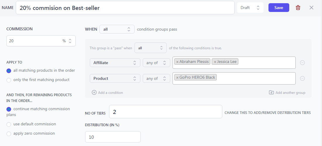 WooCommerce product based tiered commission plan