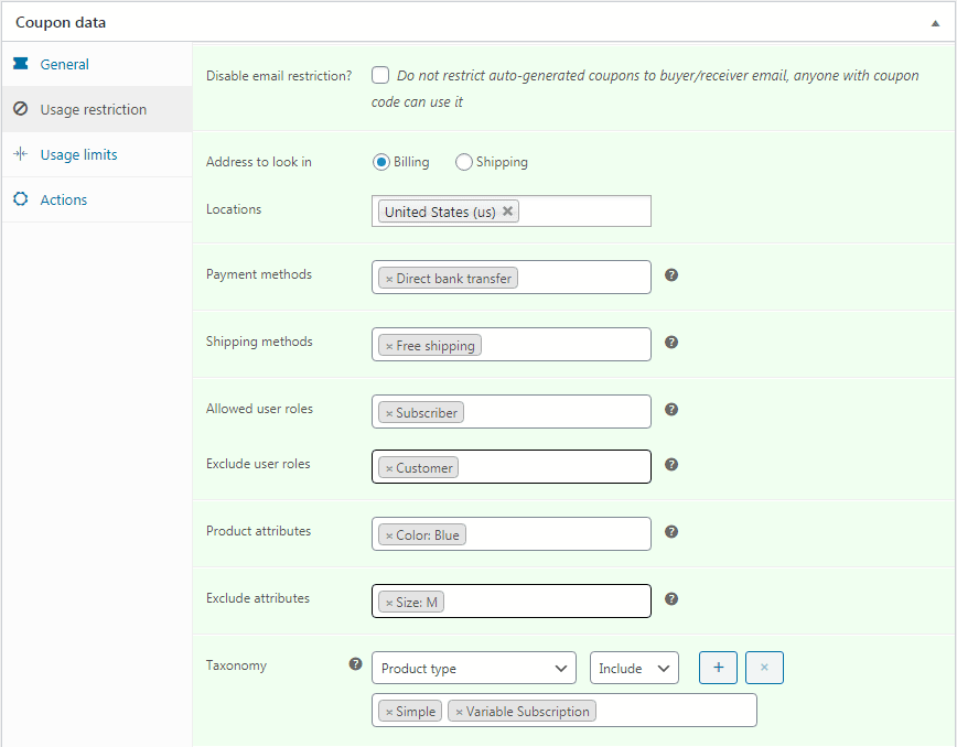 WooCommerce coupon restrictions advanced