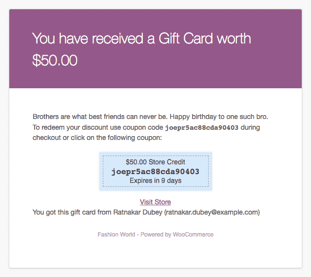 WooCommerce Smart Coupons gift card