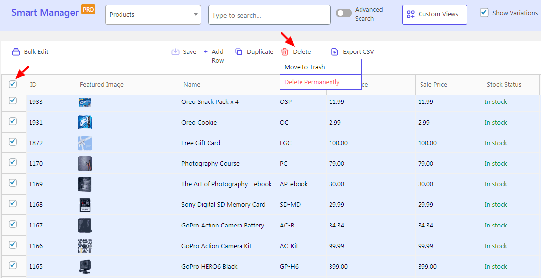 WooCommerce delete all products using Smart Manager