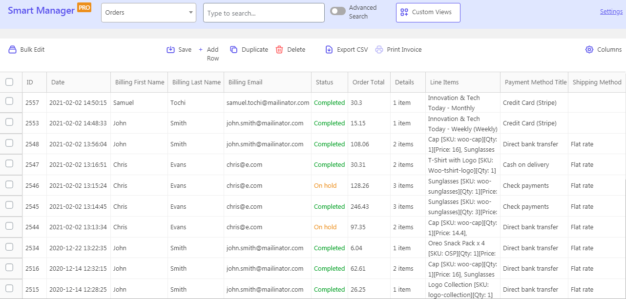 WooCommerce Smart Manager Orders dashboard