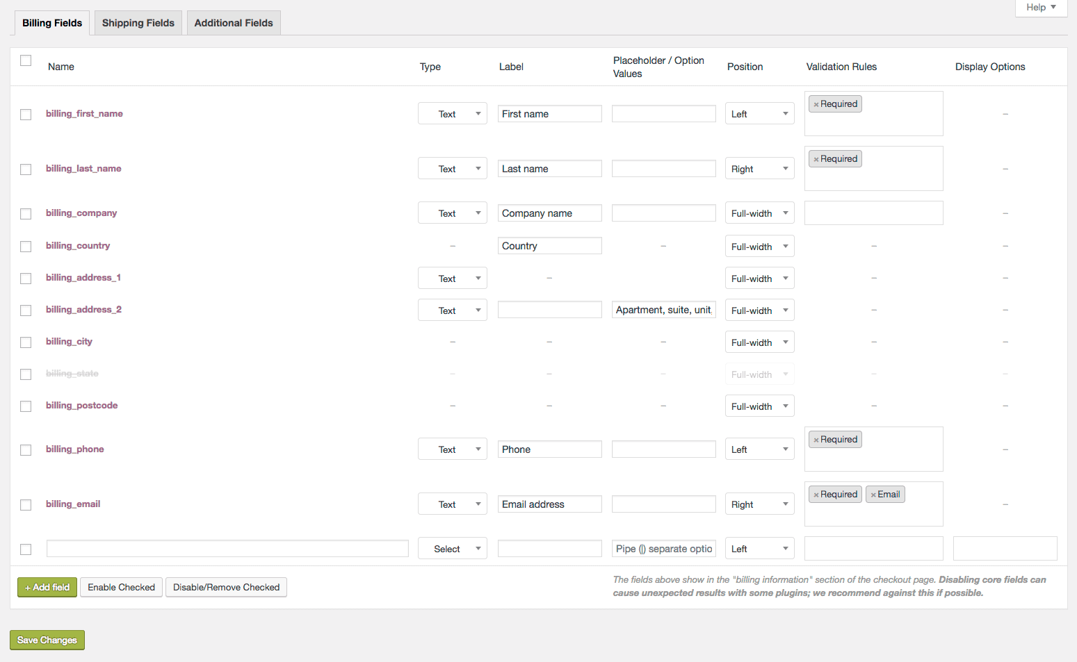 WooCommerce Checkout Field Editor plugin