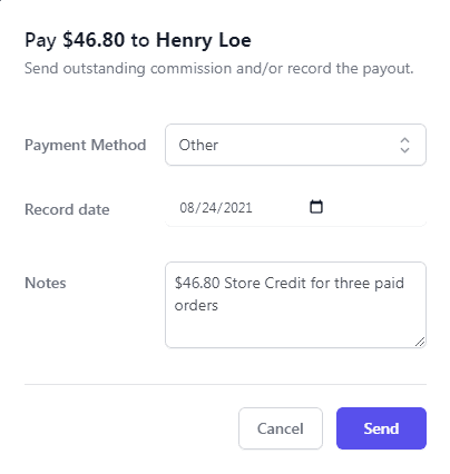 Select Payment method as Others for store credit