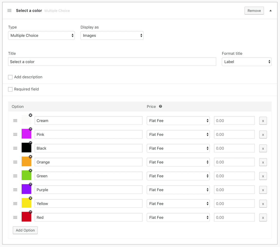 WooCommerce Product Add-Ons drop down option