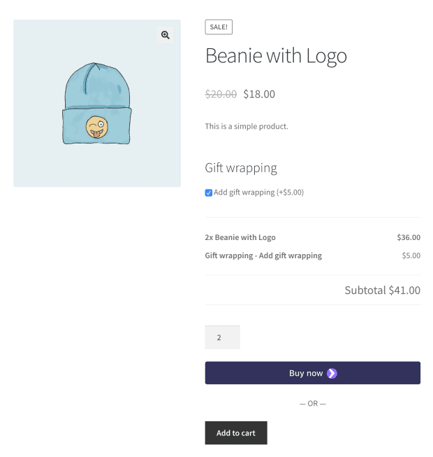 WooCommerce Product Add-Ons gift wrapping option