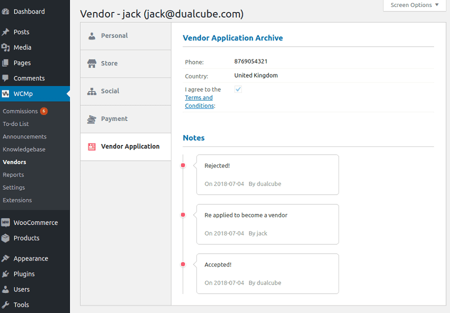 WCMp vendor application