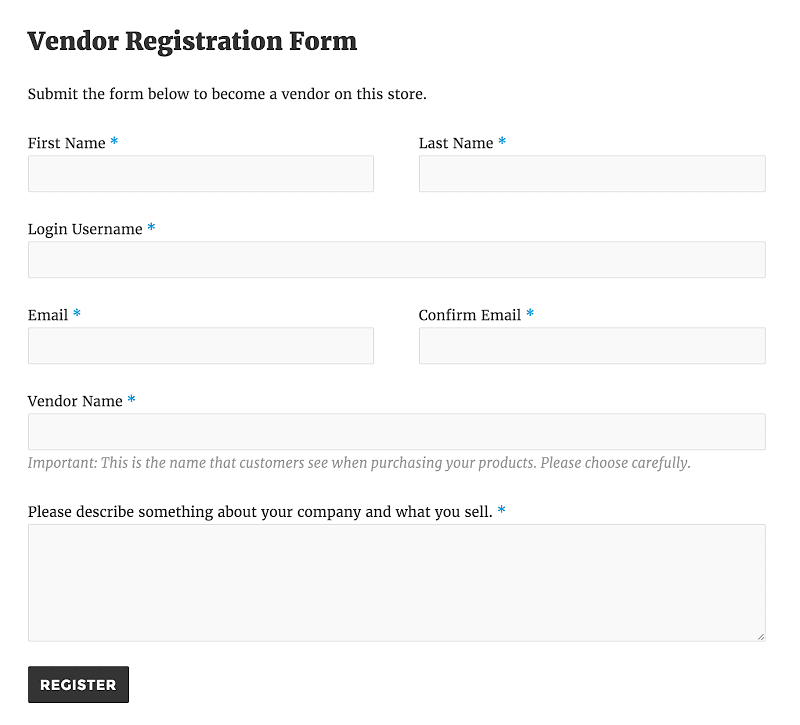 WooCommerce Product Vendors registration forms