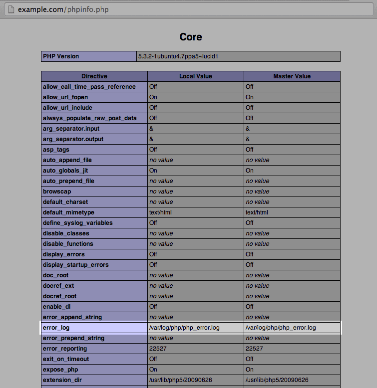 PHP info output example