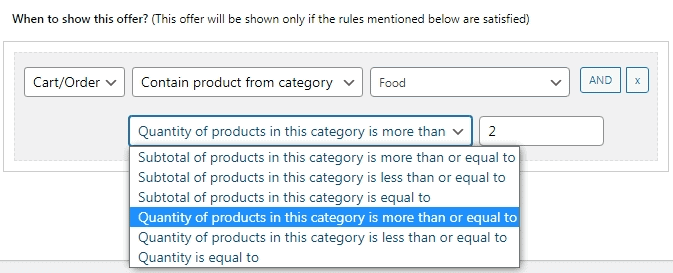 category and quantity based rule