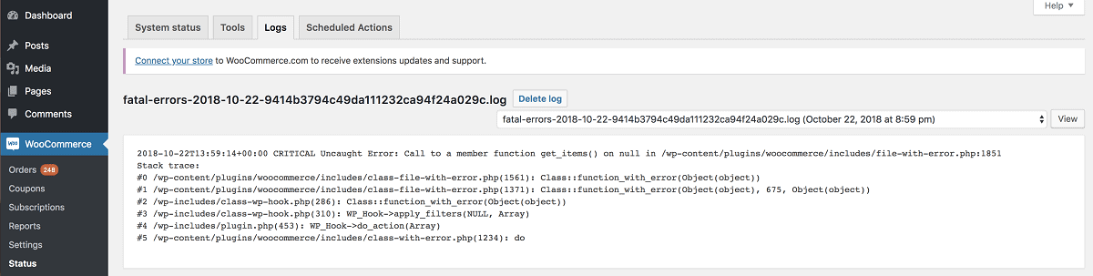 php error logs fatal errors log example