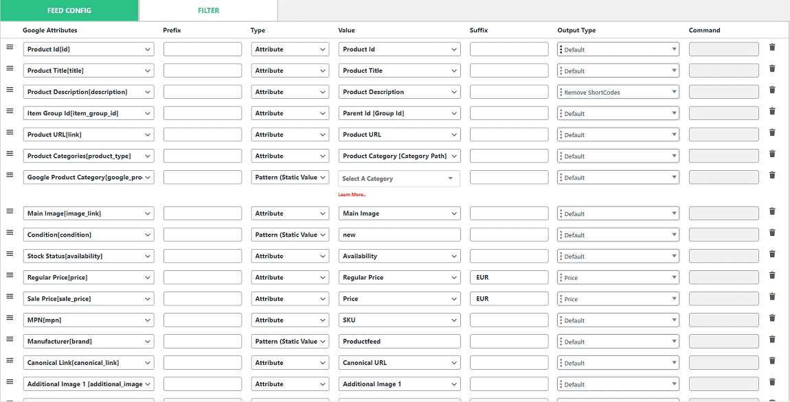 CTX Feed Pro feed configuration settings