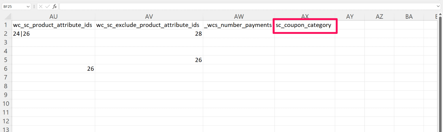 Smart Coupons category column name in csv file