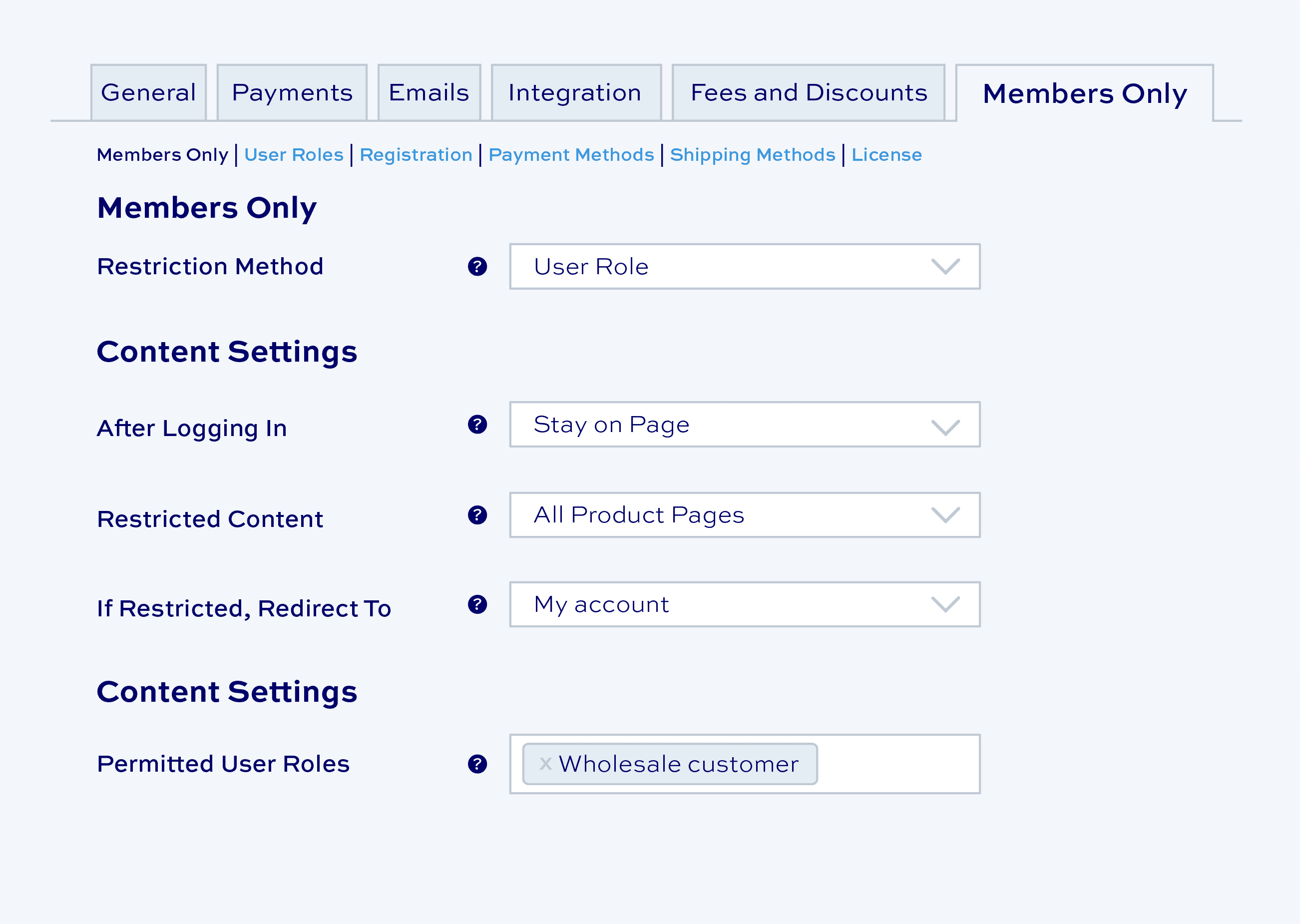 WooCommerce Memebers Only plugin restriction settings