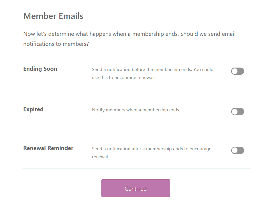 Email settings when membership ends