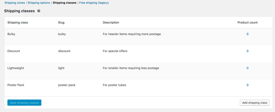 WooCommerce shipping classes