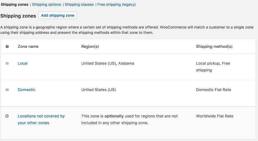 WooCommerce add shipping zone