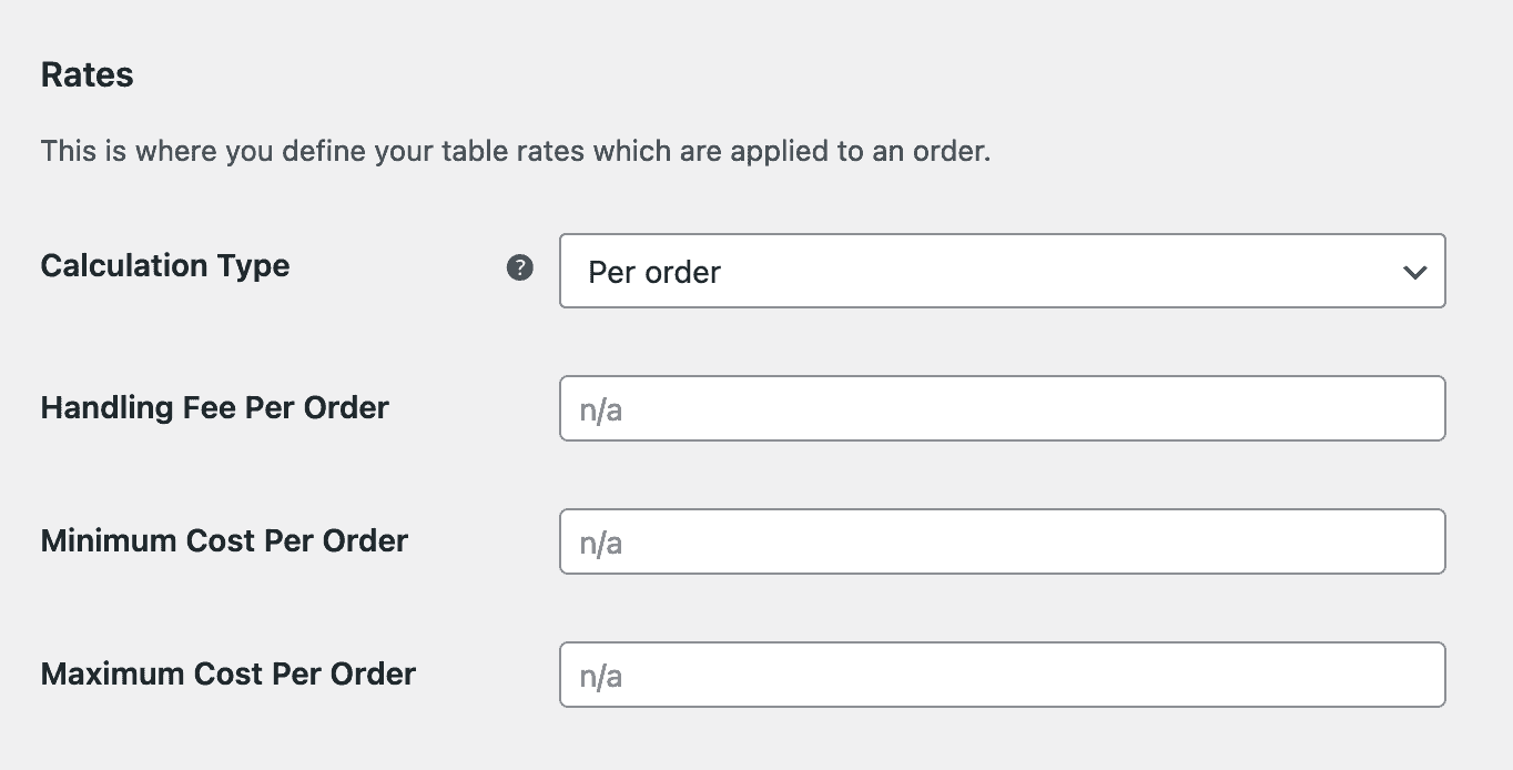 define table rates