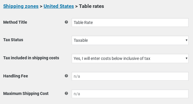 table rate shipping preferences