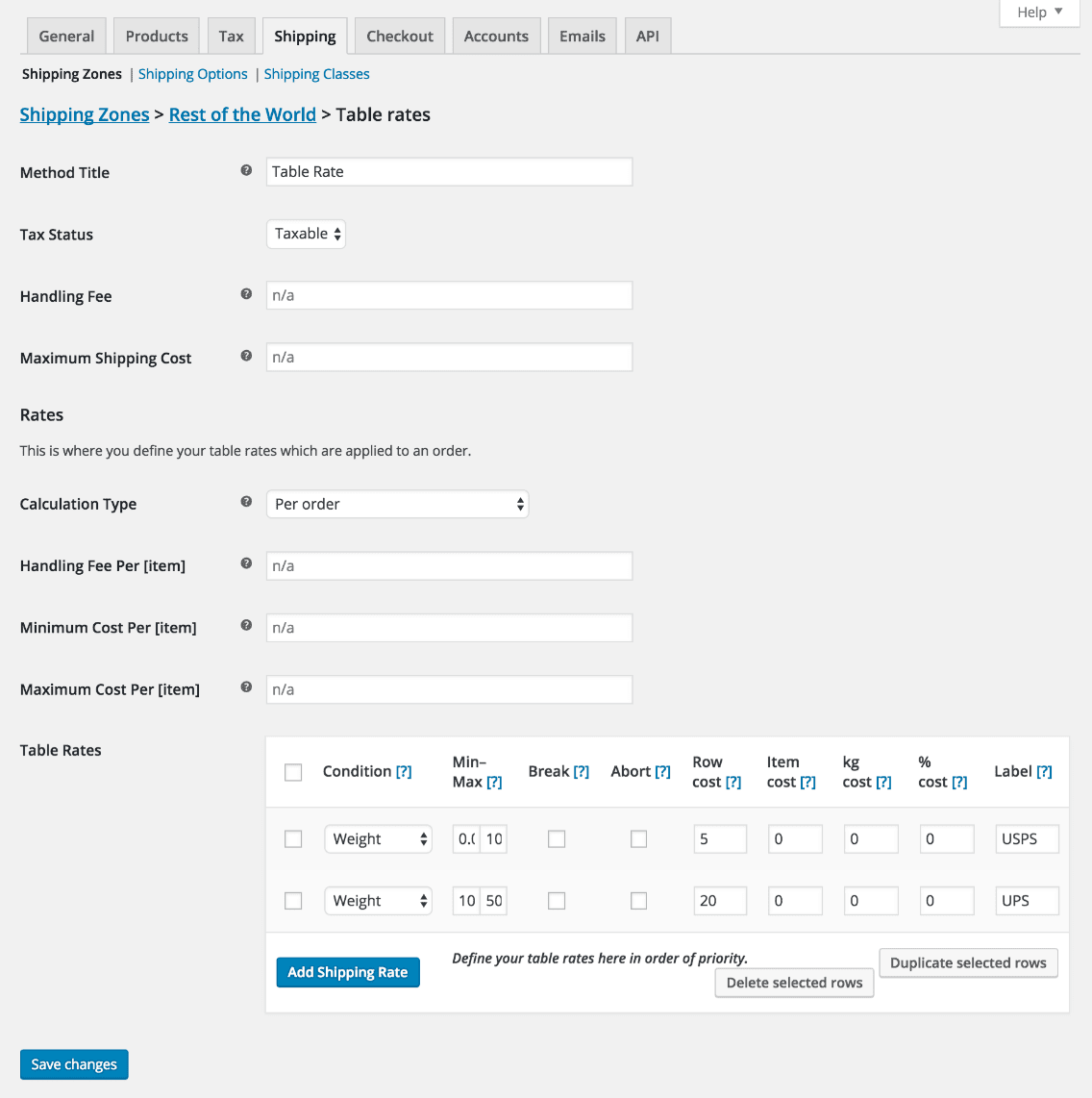 setting up table rates with WooCommerce table rate shipping plugin