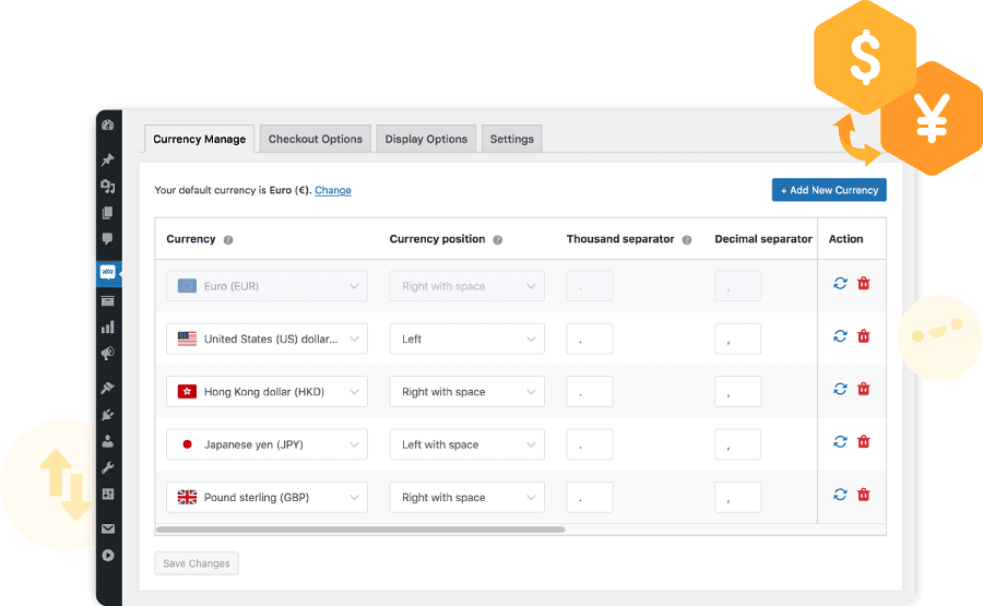 YayCurrency plugin currency dashboard