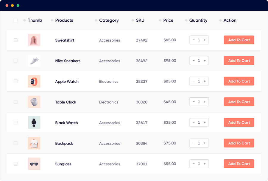 Woo Product Table plugin