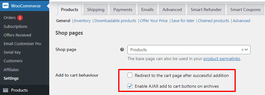 add to cart behaviour settings