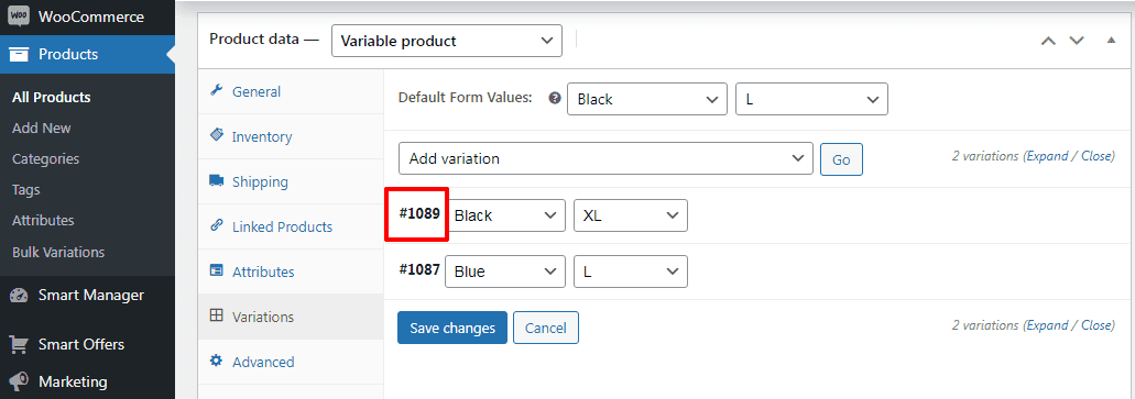 Add to cart id for product variations