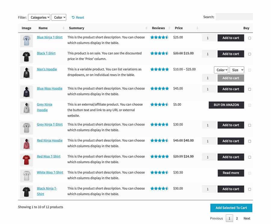 WooCommerce Product Table plugin