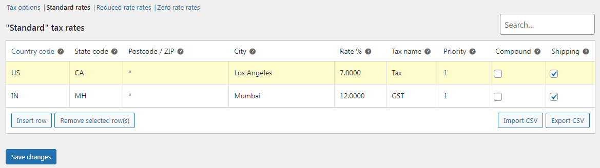 WooCommerce setting up tax rates