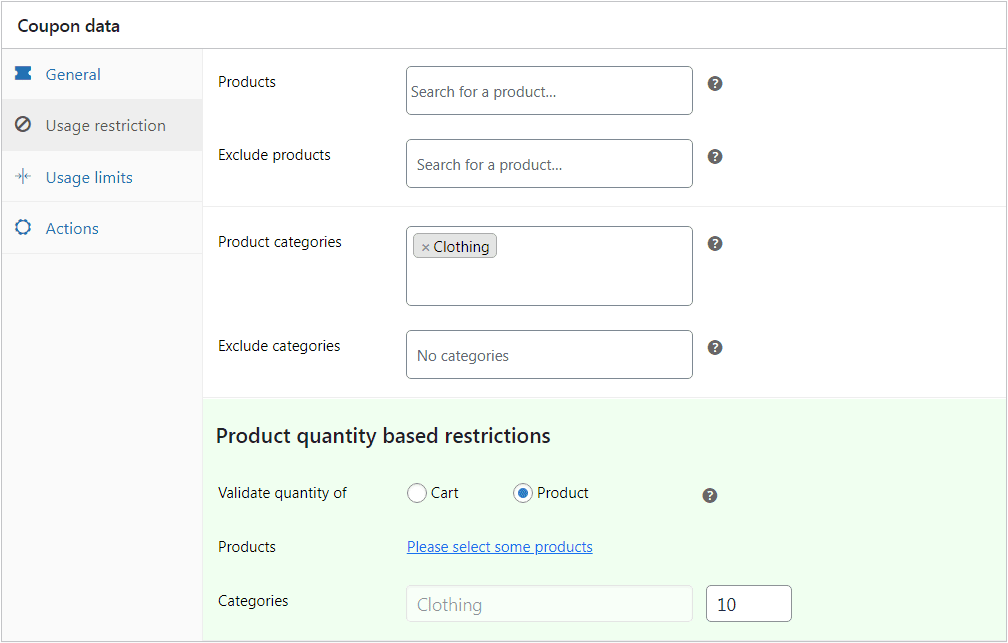 product category discount coupon setting