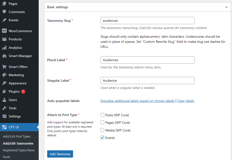 create new WordPress custom taxonomies