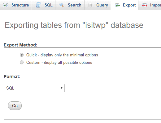 Export database in SQL format