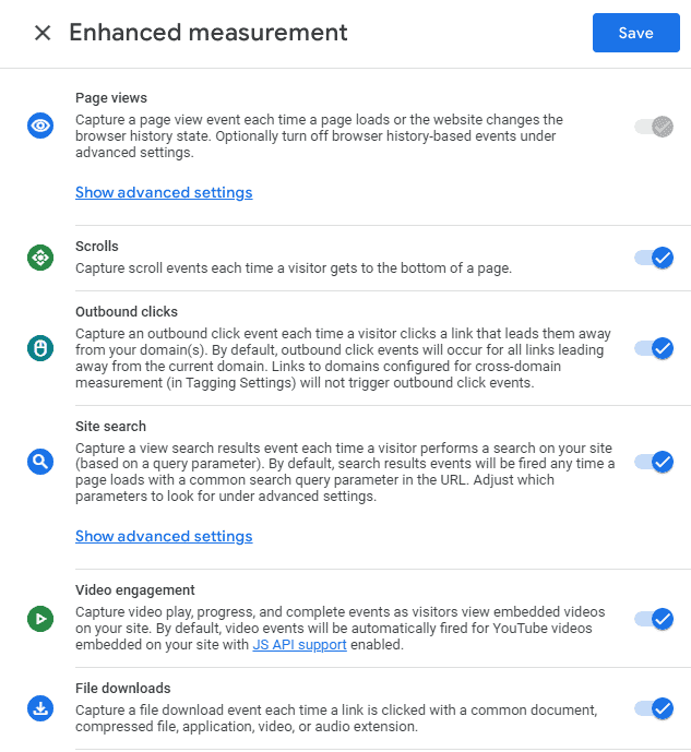 GA4 enhanced measurement events