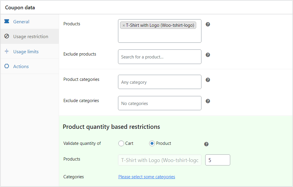 product specific discount  setting