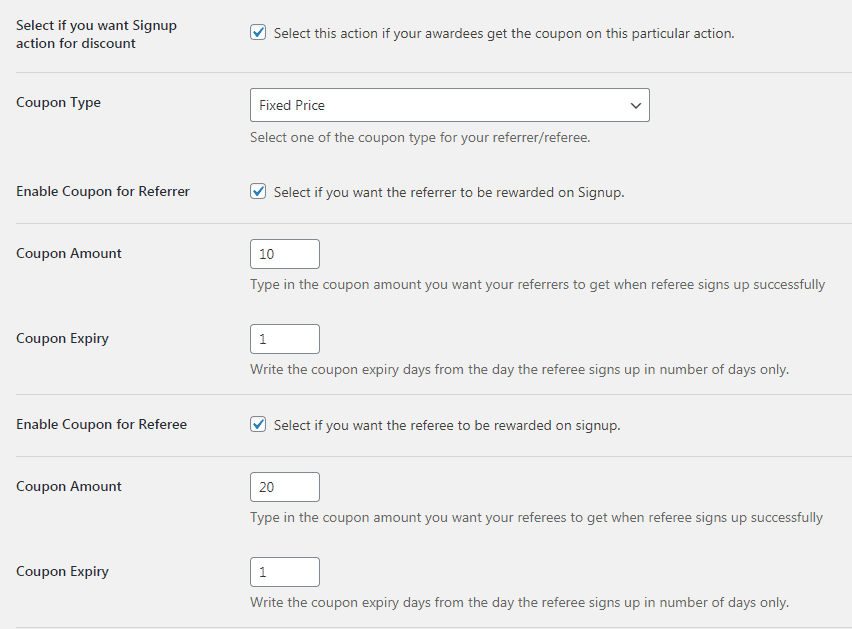 Referral System signup rewards