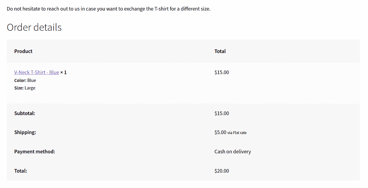 display custom text on thank you page