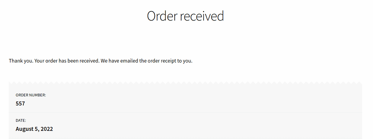 change thank you page text before order information