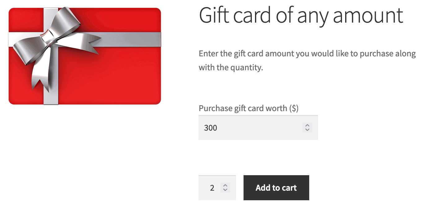 WooCommerce gift card of any amount