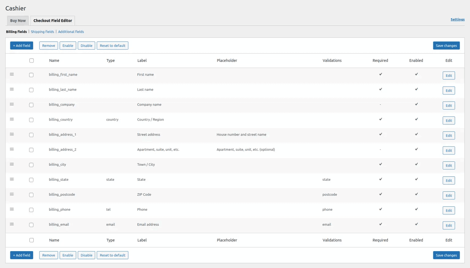 WooCommerce cashier checkout field editor