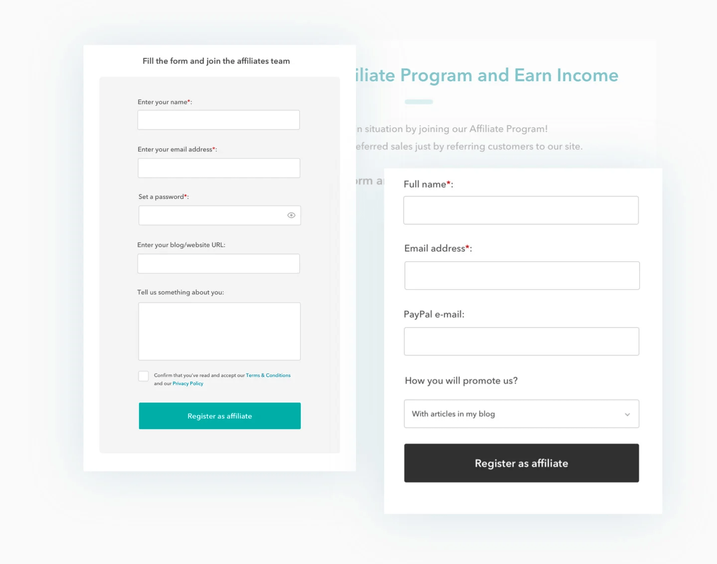 YITH affiliate registration form