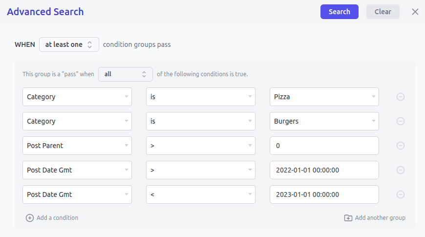 Smart Manager advanced search filters for export