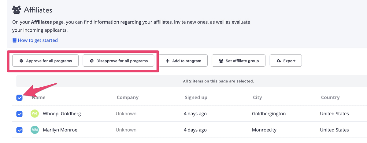 Tapfiliate affiliates approval rejection