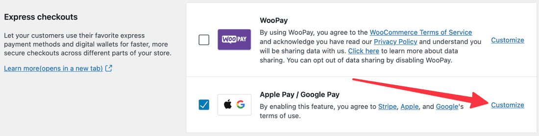 customizing Apple Pay / Google Pay link