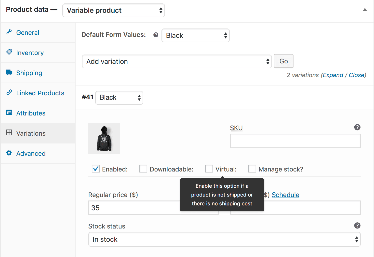 adding a virtual product