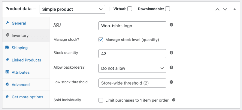 simple product inventory details