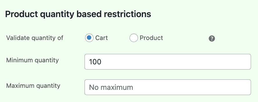 quantity restriction for the cart