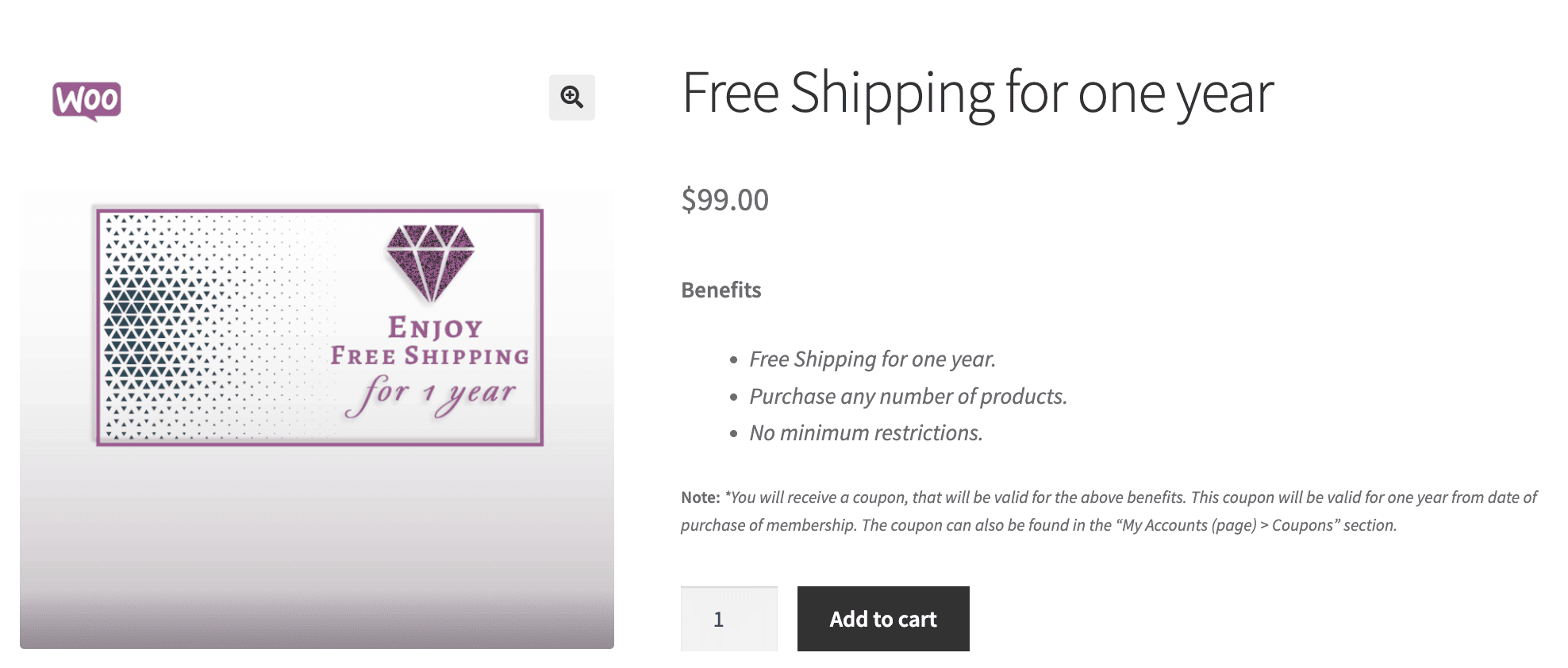 woocommerce free shipping for one year product