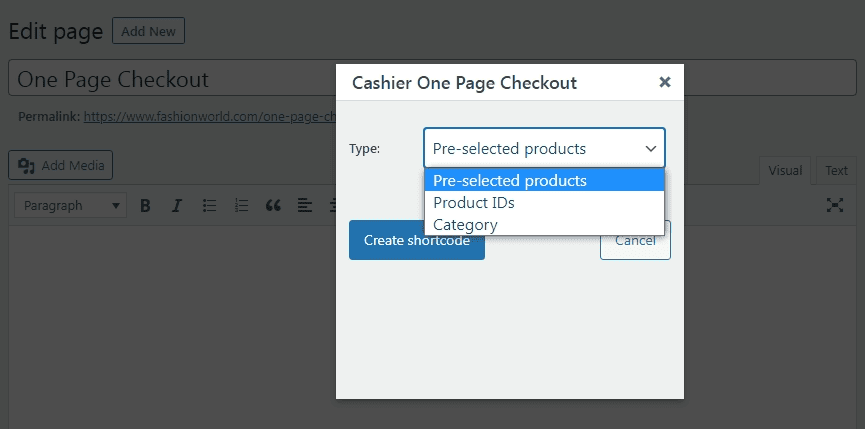 turn page into one page checkout
