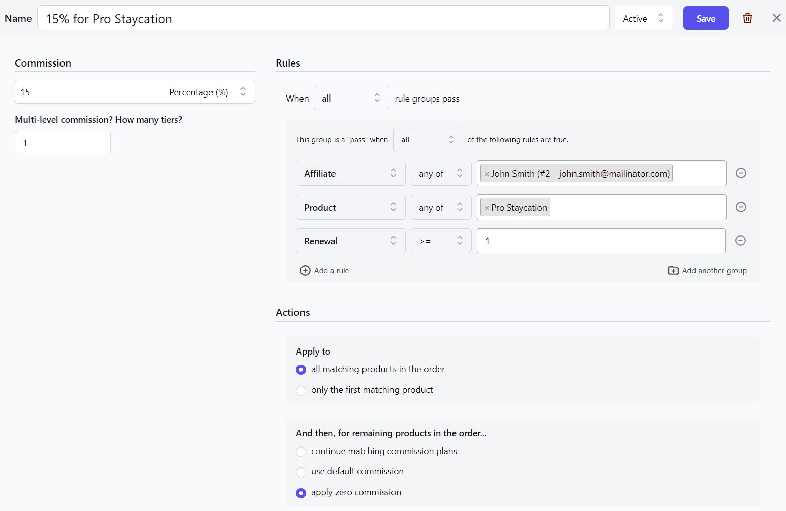 commission plan for membership based subscription product renewal