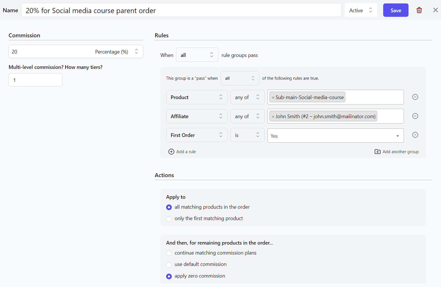 commission plan only for parent order for other woocommerce subscriptions plugins